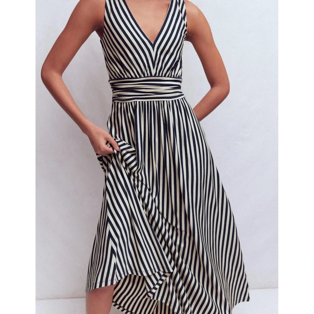 NWoT Boden Women's 20-22R Black White Stripe Elodie Jersey Maxi Dress